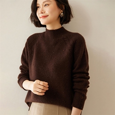 轻奢风山羊绒衫女半高领点子纱扭花针织毛衣宽松打底羊毛开叉上衣，女装羊绒衫，绒创羊绒
