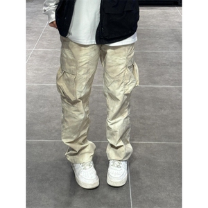 【有货】杏色扎染大口袋速干工装裤美式高街裤子宽松G73LL-特P48图片