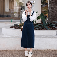 时尚套装女2024春装新款女装韩版气质显瘦两件套连衣裙背带裙，女装套装/套裙，慧尚依恋