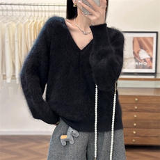 2025年秋季时尚百搭通勤简约休闲大V领，女装羊绒衫，仟禧羊绒