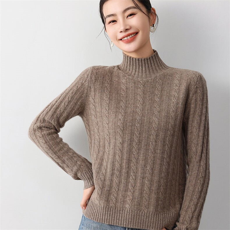 秋冬新款高领麻花毛衣女宽松显瘦百搭时尚羊毛衫,女装羊毛衫,琳尚羊绒