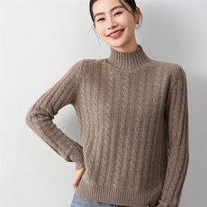 秋冬新款高领麻花毛衣女宽松显瘦百搭时尚羊毛衫，女装羊毛衫，琳尚羊绒