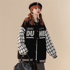 中性风秋季宽松呢料棒球服拼色夹克情侣外套男女G6701P85控108，男装夹克，电商A268