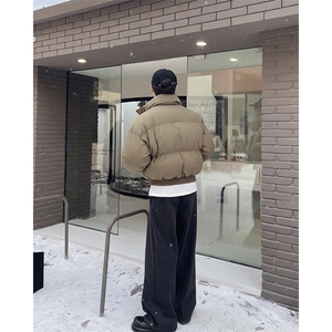现货5W件冬季三防重磅硬挺boxy短款羽绒立领PU皮棉衣外套加厚棉服图片