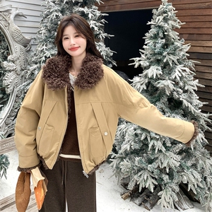 现货：冬季新款时尚保暖设计感两面穿加绒加厚毛毛领派克服外套图片