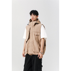 8XL-M 钓鱼老外套街头机能口袋连帽防水无袖马甲坎肩JK1316P78图片