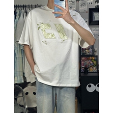 花伴竹刺绣短袖T恤男女情侣潮牌夏季时尚上衣T8028，男装T恤，星座1116A（原606A-3）