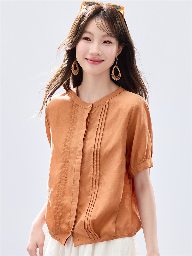 现货20262026夏装新款透气亲肤前片打条时尚舒适女士衬衣,女装衬衫,木子恋