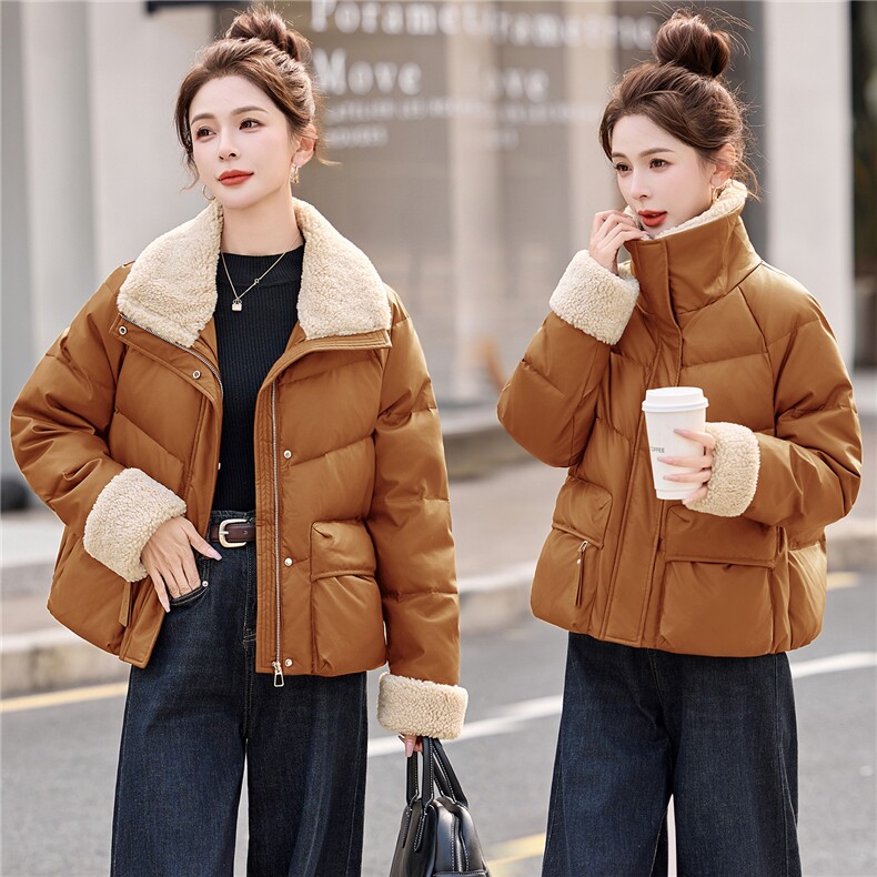 现货！PU皮羽绒服2025年冬季白鸭绒厚款通勤防风外套，女装羽绒服，木橙西子