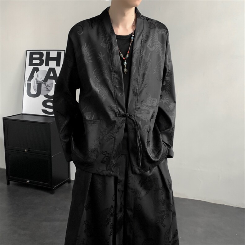 2025秋装新款加厚龙纹夹克开衫外套唐装汉服潮流2512-P50,男装夹克,电商A057