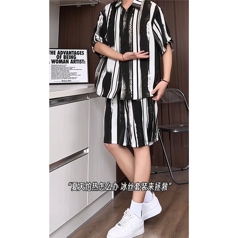 短袖衬衫男+短裤男套装男100%聚酯纤维M-5XL大码TZ78718P50控98,男装牛仔裤,星座226-1