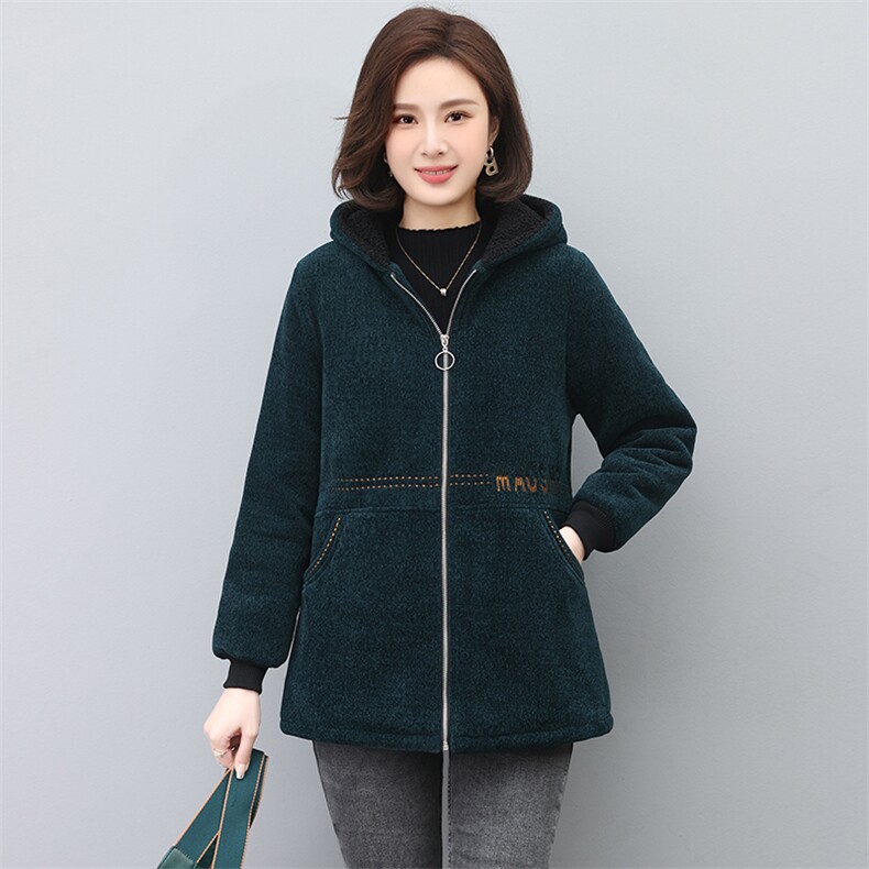 颗粒绒绣花加绒外套女2022新款冬装宽松大码妈妈装棉衣,女装大码女装,奕阳依阁