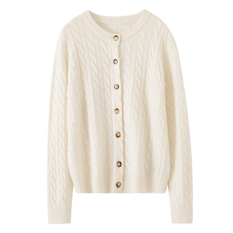 2025年秋季新款七针麻花纹针织羊绒开衫外套时尚休闲通勤，女装羊绒衫，博友羊绒