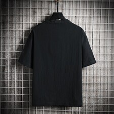 2021夏季新日系网格风大码男棉麻短袖亚麻风印花T恤T1002-P30，男装T恤，电商A001