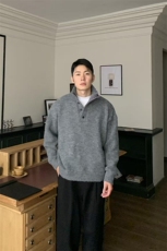 网图老钱风半高领毛衣男秋冬重磅800g纽扣针织衫外套-A2329TP68，男装针织衫/毛衣，电商B241