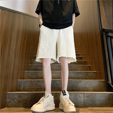 破洞牛仔短裤美式复古乞丐马裤毛边松紧五分XZ603-K324-P50控68，男装牛仔裤，星座603