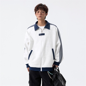 抖音得物品质秋冬美式高街重磅结构拼接织带翻领卫衣夹克外套W113图片