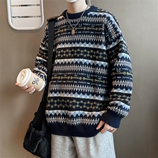 B287-P552024秋冬新款韩系慵懒风毛衣男潮牌条纹针织衫上衣外套，男装针织衫/毛衣，星座512-6