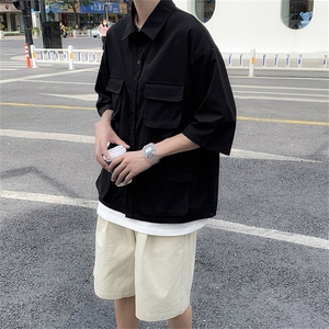 2025夏装多口袋工装短袖衬衫男宽松休闲大码衬衣 C300P40图片