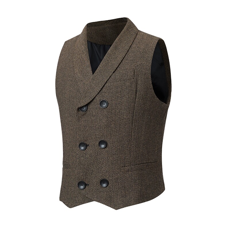 春夏季商务凤呢料西装领双排扣系绳马甲XZ402-2-MJ89批65（S-XL），男装西服套装，星座402-2