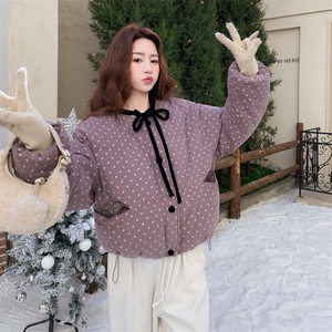 xian货 紫色碎花灯芯绒50羽绒服面包服2C090-9020-P245-K368图片