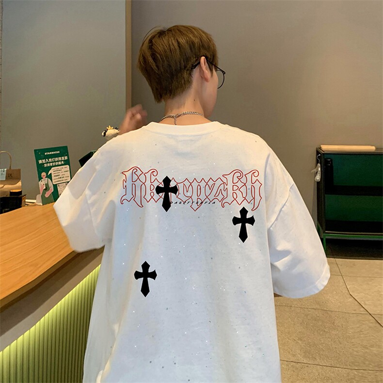 量大优供抖音视频支持得物配合二开美式满天星亮片短袖T恤MTX293,男装T恤,电商A486