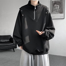 8XL-M星星铆钉半拉链卫衣大码重磅痞帅高街小众立领外套WY5109P58，男装卫衣，电商B238