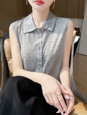 polo领新款针织吊带女无袖纯色开衫简约百搭宽松，女装针织衫/毛衣，绒宛羊绒