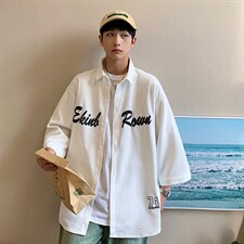 1港风发泡印花七分袖大码M-5XL中性情侣潮衬衫男QCS7010P45控69，男装衬衫，星座226-2