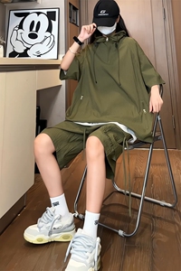 量大优  供视频 泡泡纱夏款连帽套装短袖短裤男XH74TZ-特P60图片