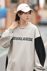 中性2025秋装新款圆领套头拼接卫衣宽松男女情侣秋季外套S241-P58，女装短外套，电商A233-1