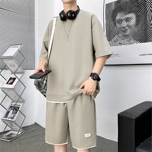 新款休闲华夫格短袖套装图片