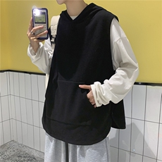秋冬港风针织背心宽松休闲慵懒风毛线连帽马甲男女百搭H204/P50，男装背心/马甲，钱塘713