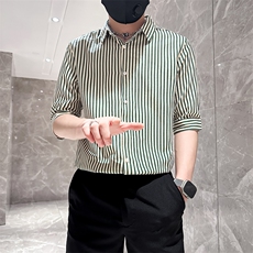 夏季新款男士条纹痞帅七分袖衬衫男修身衬衣301A-1/CS422/P55，男装衬衫，星座301A-1