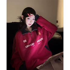抖音得物美式高街重磅结构设计拼接织带立领印花卫衣外套ACM4201，女装短外套，电商A443