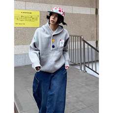 多巴胺彩扣刺绣连帽针织衫男秋季潮牌高级感卫衣情侣外套MY9601，男装针织衫/毛衣，星座516A