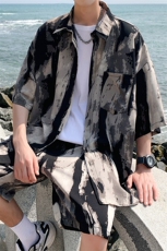 特批P45无差价夏季冰丝百搭短袖衬衫五分短裤两件套装男TZ084，男装衬衫，电商A001