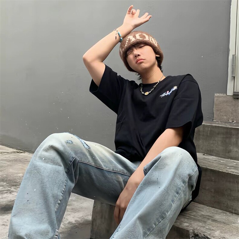 万针全刺绣工艺抖音得物高品质260克重磅纯棉双纱美式高街短袖T恤图片