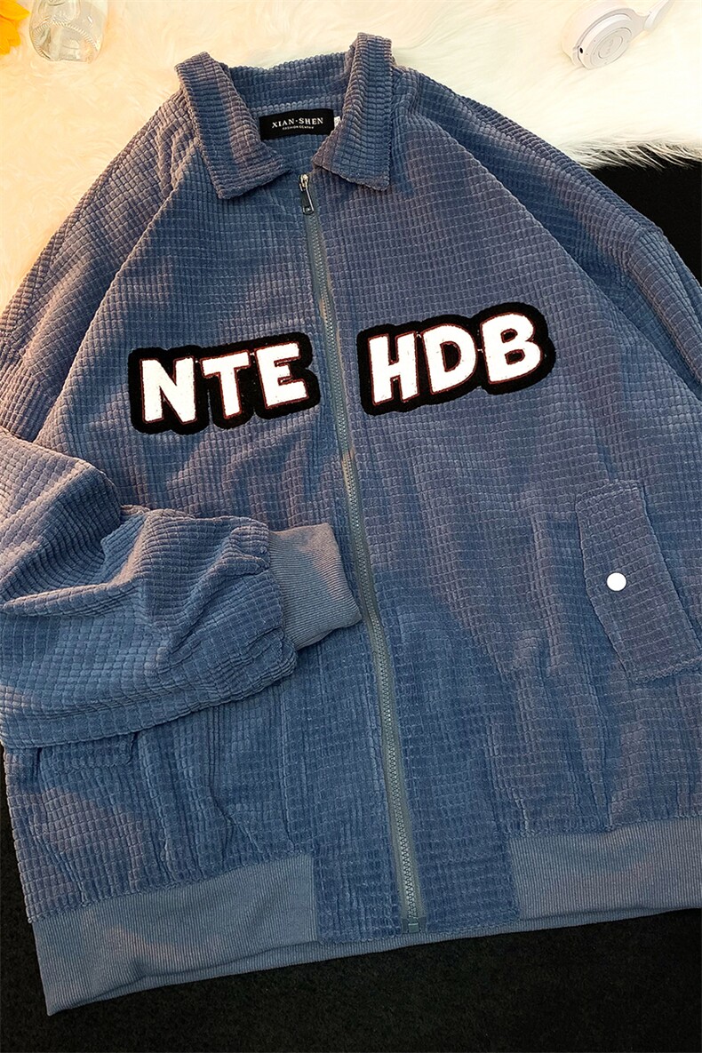 EQ100秋装新款港风宽松字母毛巾绣玉米粒夹克棒球服外套男P108,男装夹克,电商C306-1