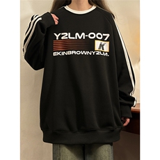 1中性风印花字母图案袖子三杠织带大码M-5XL卫衣男WY77762P48控68，男装卫衣，星座226-2