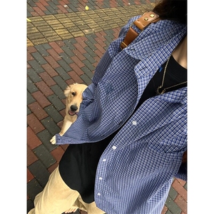 美式长袖衬衫男女新款街头格子衬衣外套宽松慵懒风上衣LC899-P35图片