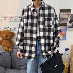 夏季春秋休闲长袖潮衣服薄男士日系格子衬衣新款外套 W1253-P35图片