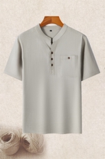 主推风亚麻套装男大码V领唐装中老年棉麻T恤爸爸夏装短袖，男装T恤，钱塘723