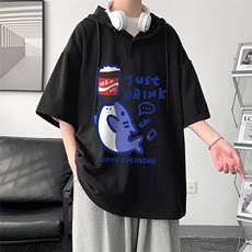 LD54450-P45连帽短袖t恤男大码胖子带帽五分袖中袖，男装T恤，电商A040