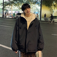 wassuphappy羊羔绒棉服男冬季日系复古连帽加绒加厚宽松棉衣外套，男装棉衣，电商A169