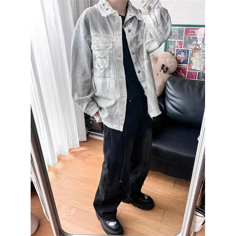 脏染做旧牛仔夹克男春秋季潮牌嘻哈宽松休闲情侣翻领外套J30,男装工装外套,星座1116A（原606A-3）