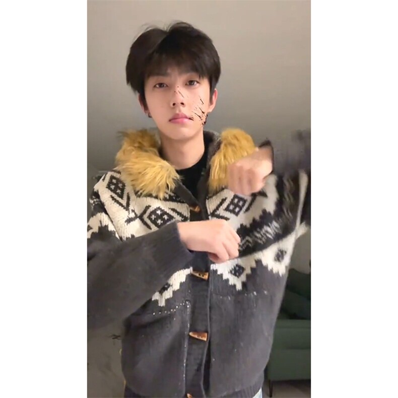 重磅北极绒座山雕大毛毛领毛衣外套冬美式复古休闲慵懒风针织开衫,男装针织衫/毛衣,电商A486