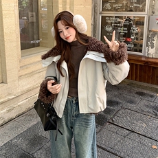 新款美式复古派克服加厚短款皮毛一体p225-k328，女装派克服，2D075