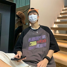 2023春夏季新款男休闲纯棉拼色印花五分圆领短袖T342P30，男装T恤，星座1116-2