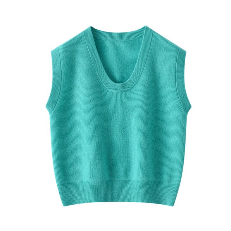 2025年夏季时尚百搭通勤休闲松石绿U领马甲，女装马甲，麦德绒